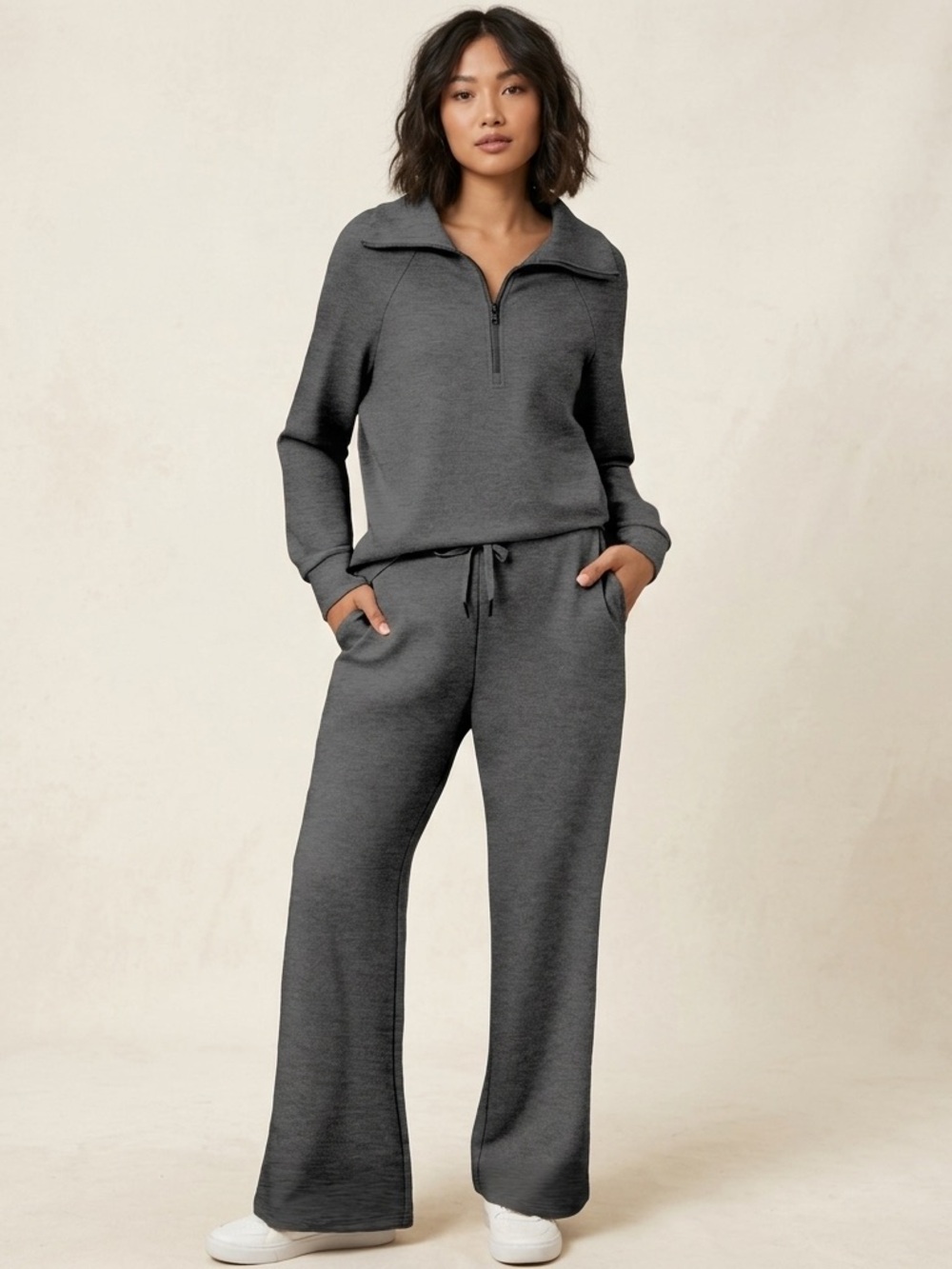 NWT Dark Grey Quarter Zip Lounge Set 🩶 Wide Leg Tracksuit